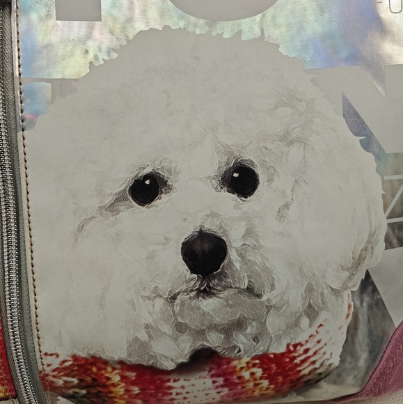 Fuzzy Nation Shoulder Bag Womens Dog Print Faux Fur Lined Double Handle Purse - Picture 4 of 14